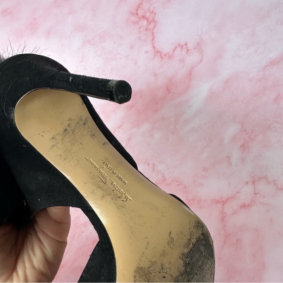 SALVATORE FERRAGAMO Francesca Mink Trim Suede Leather Pumps Black Sz 5.5 - Picture 14 of 16